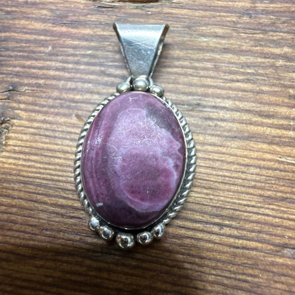 Signed Navajo Purple Spiny Oyster Pendant, Polished Sterling Silver by Pam Dineh